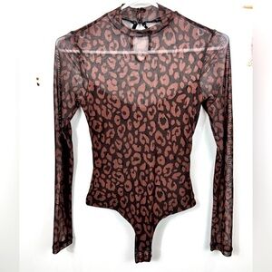 Dynamite leopard long sleeve bodysuit, XS, sheer long sleeves, sexy bodycon